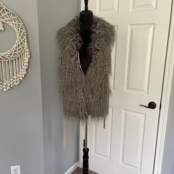 Silver and Beige Faux Fur Vest - Picture 1 of 4